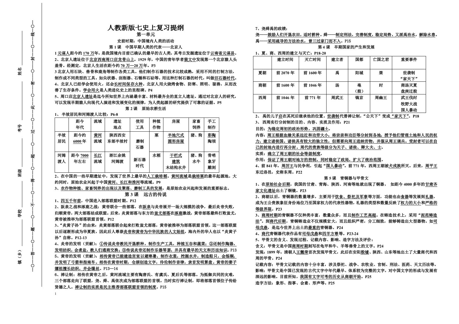 部编新教材人教版七年级上册历史重要知识点归纳