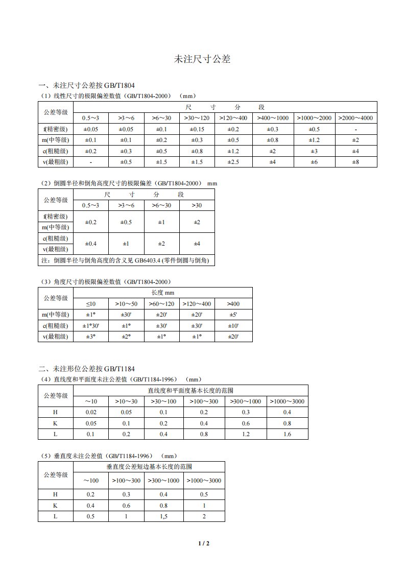 国标未注尺寸公差