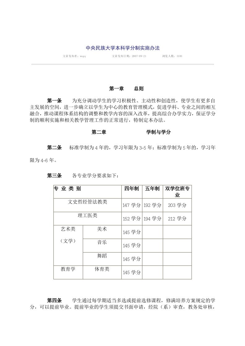 中央民族大学学分制管理办法