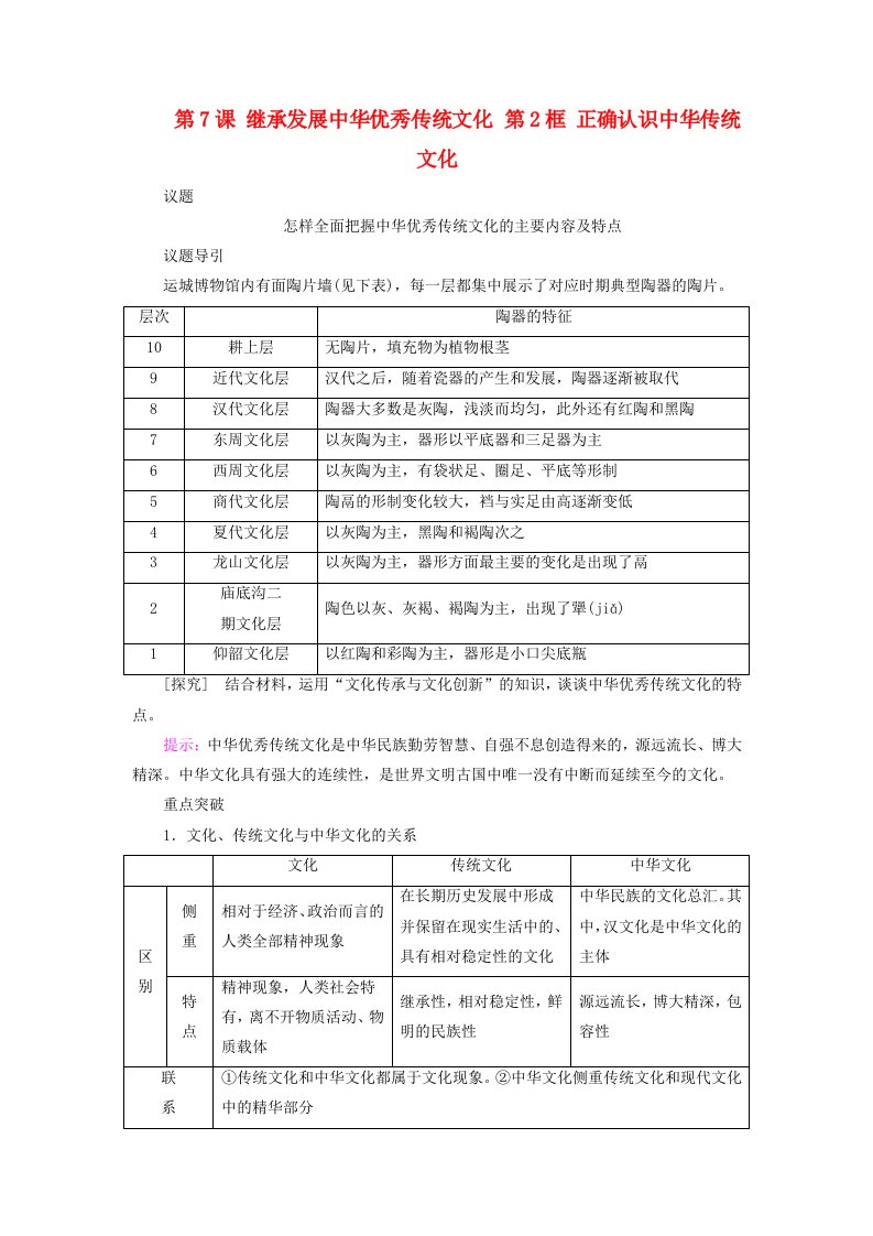 2025版新教材高中政治第3单元文化传承与文化创新第7课继承发展中华优秀传统文化第2框正确认识中华传统文化课内探究部编版必修4