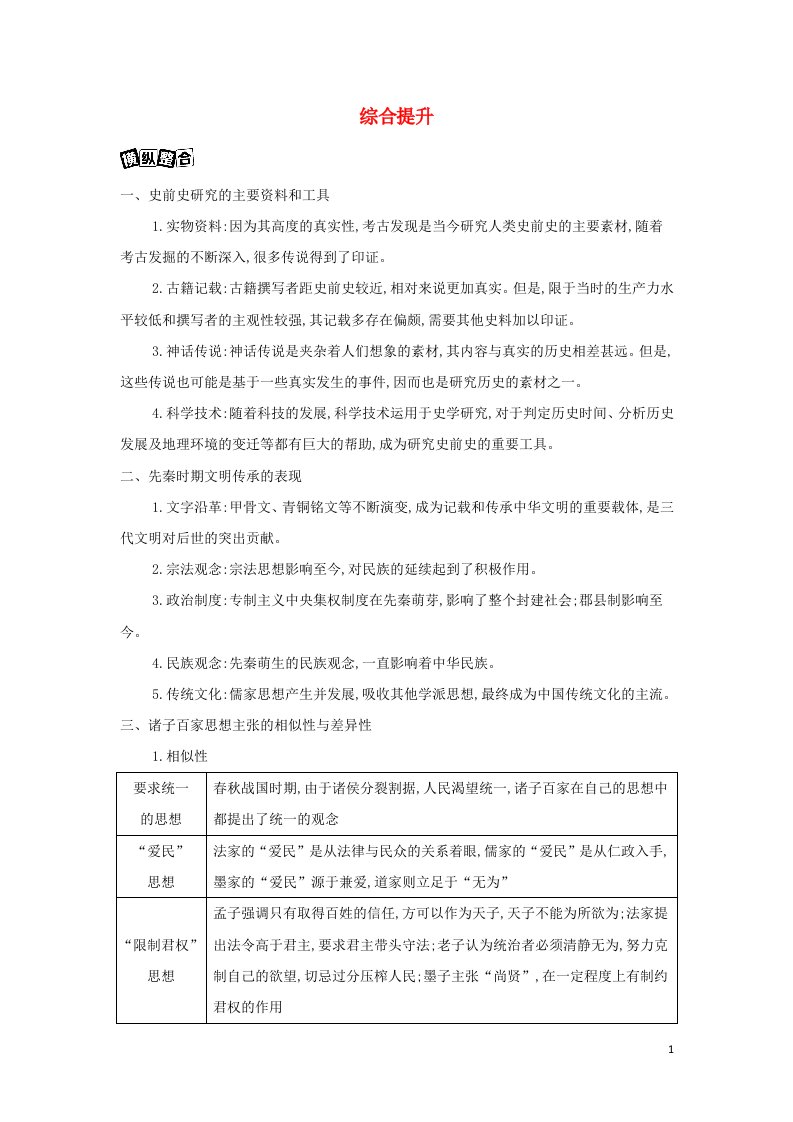 2022版新教材高考历史总复习第1讲综合提升教案中外历史纲要上