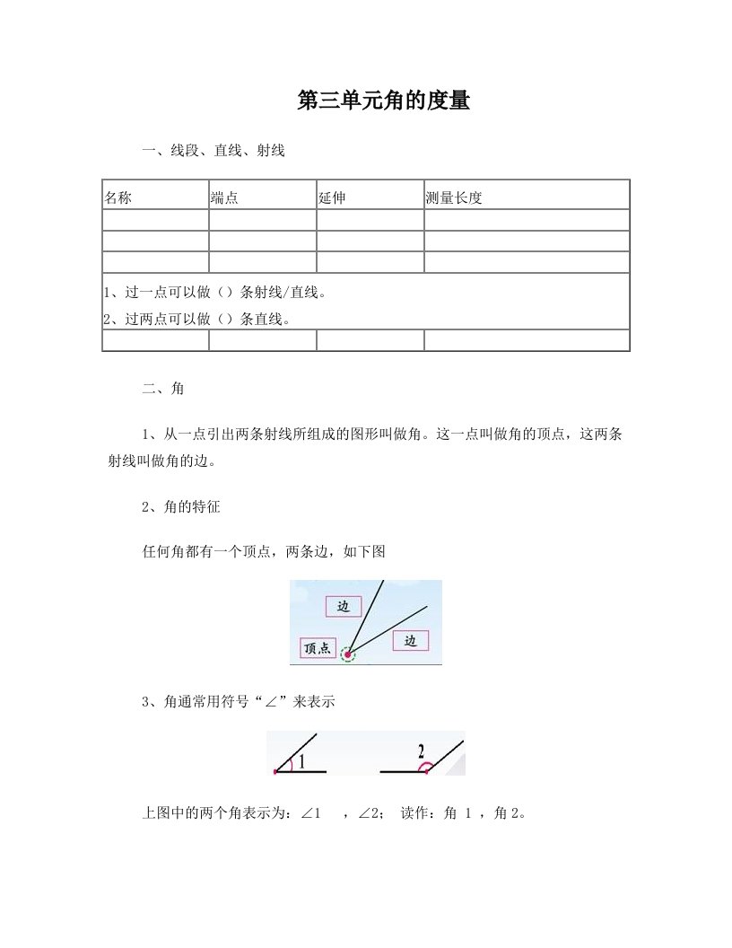 第三单元角的度量知识点总结复习(1)