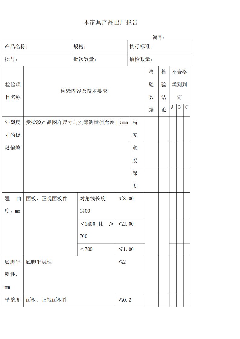 木家具产品出厂检验报告