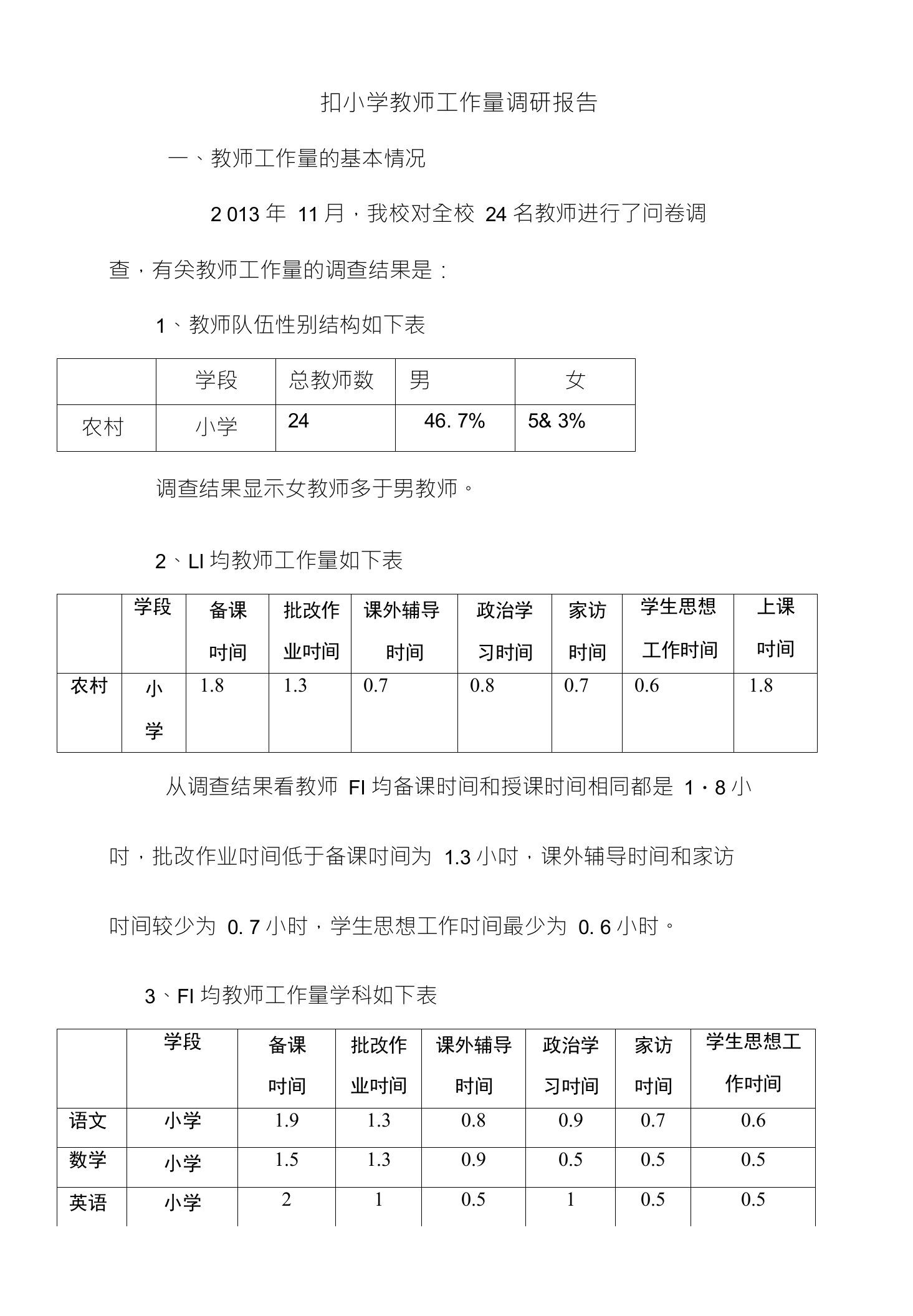 扣小学教师工作量调研报告