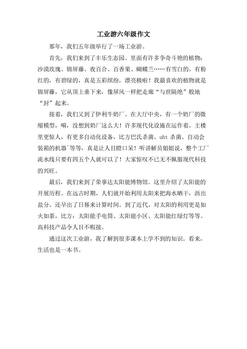 工业游六年级作文