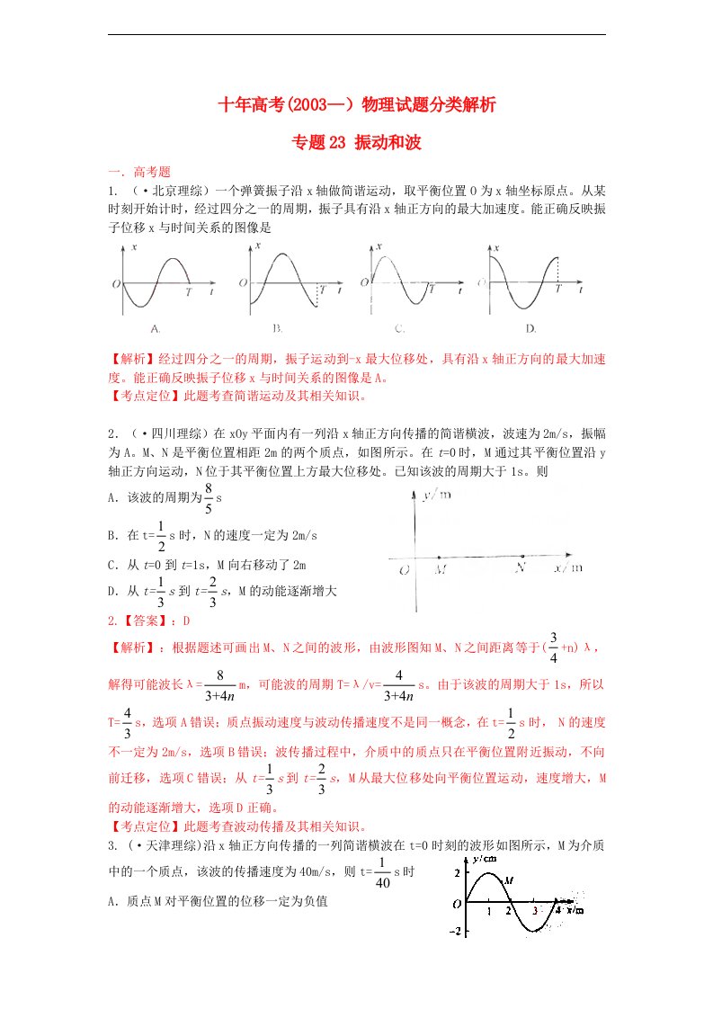 2003—高考物理试题分类解析