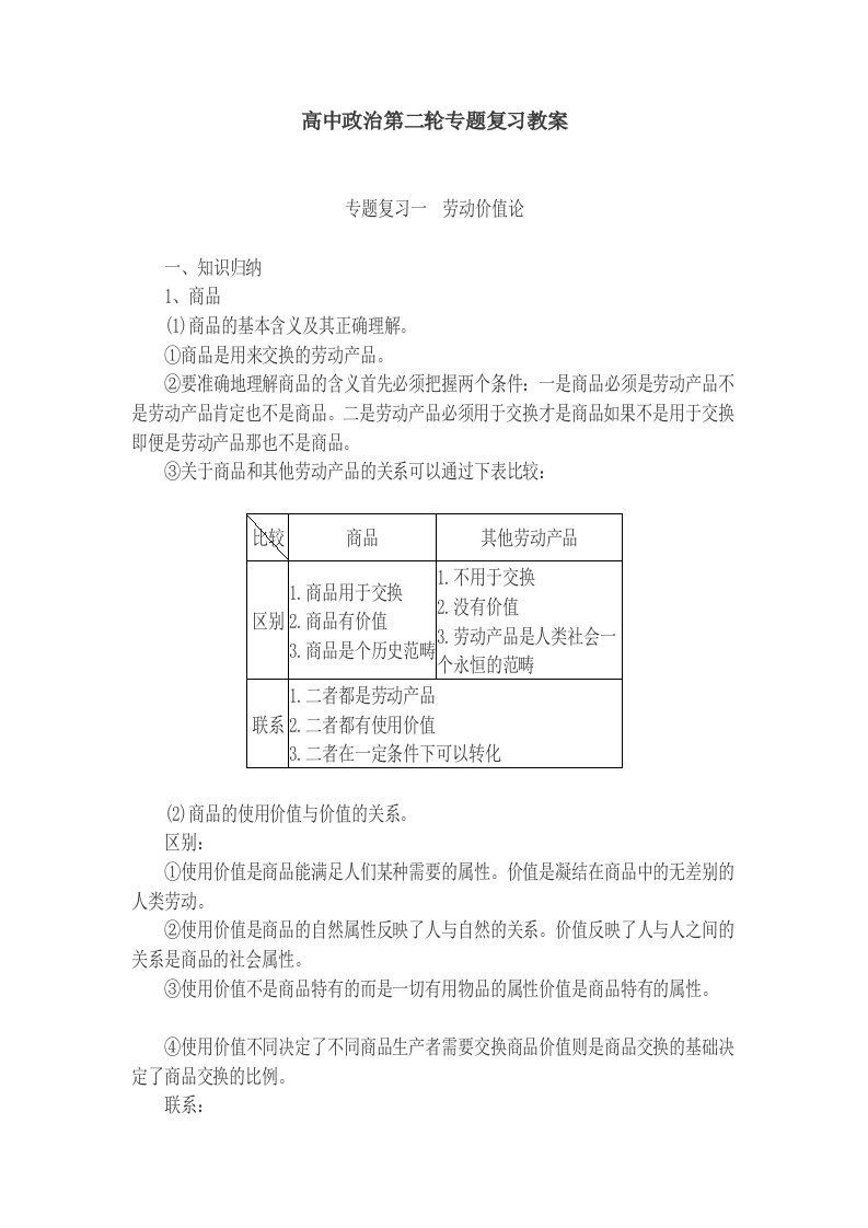 高中政治第二轮专题复习教案