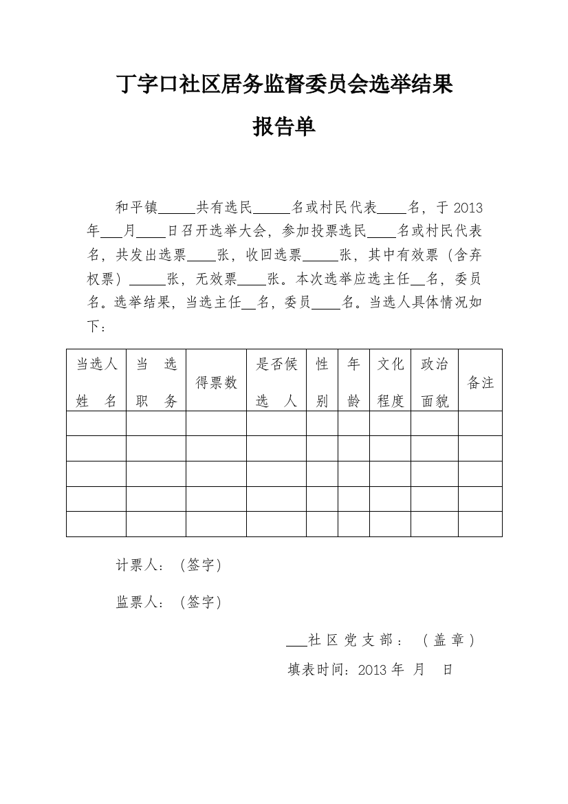 大坪村村务监督委员会选举结果报告单3