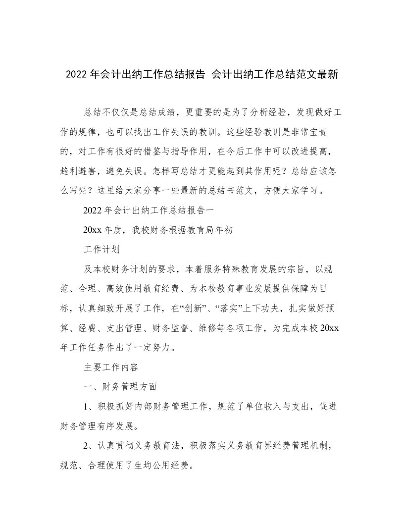 2022年会计出纳工作总结报告