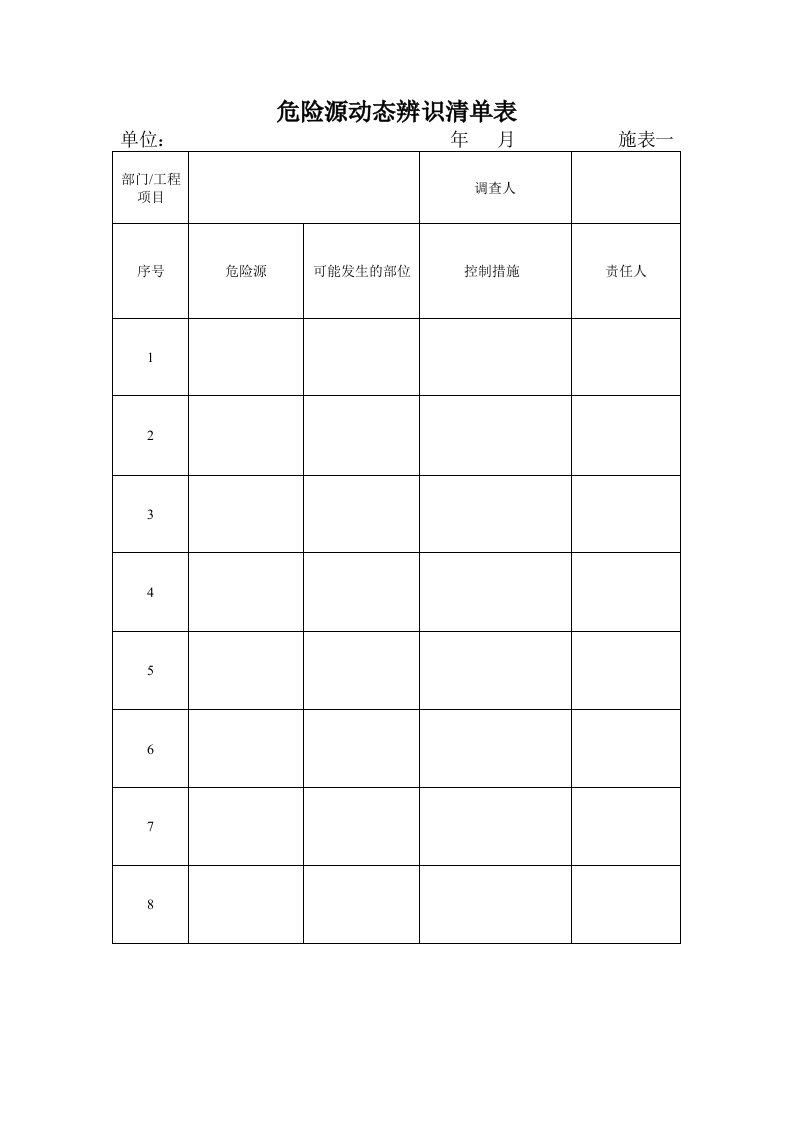 安全标准化管理台账表格