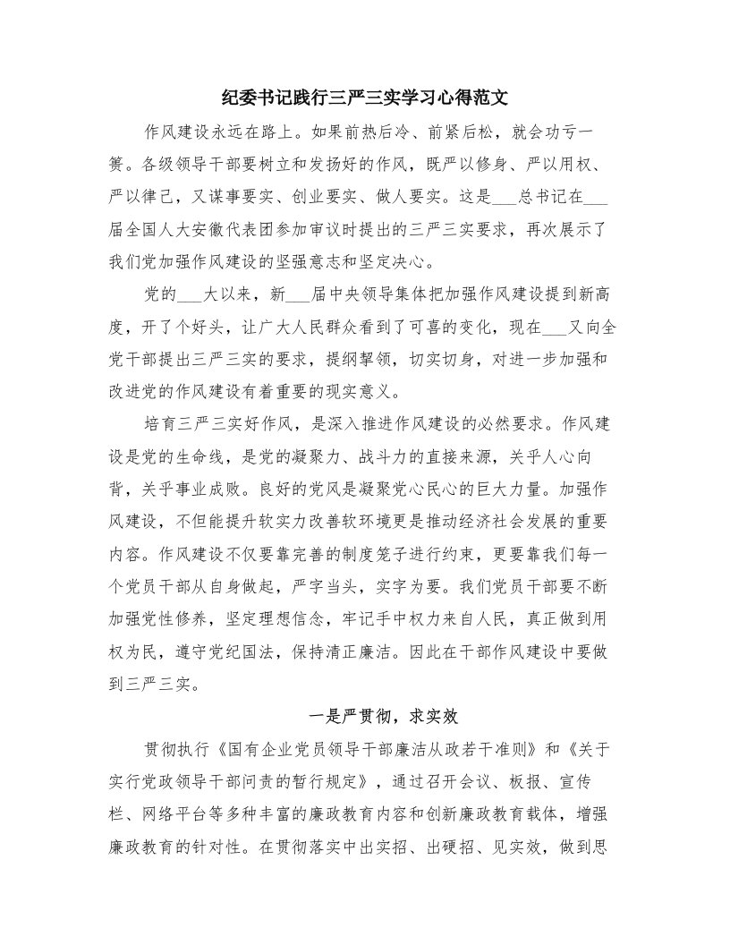 纪委书记践行三严三实学习心得范文