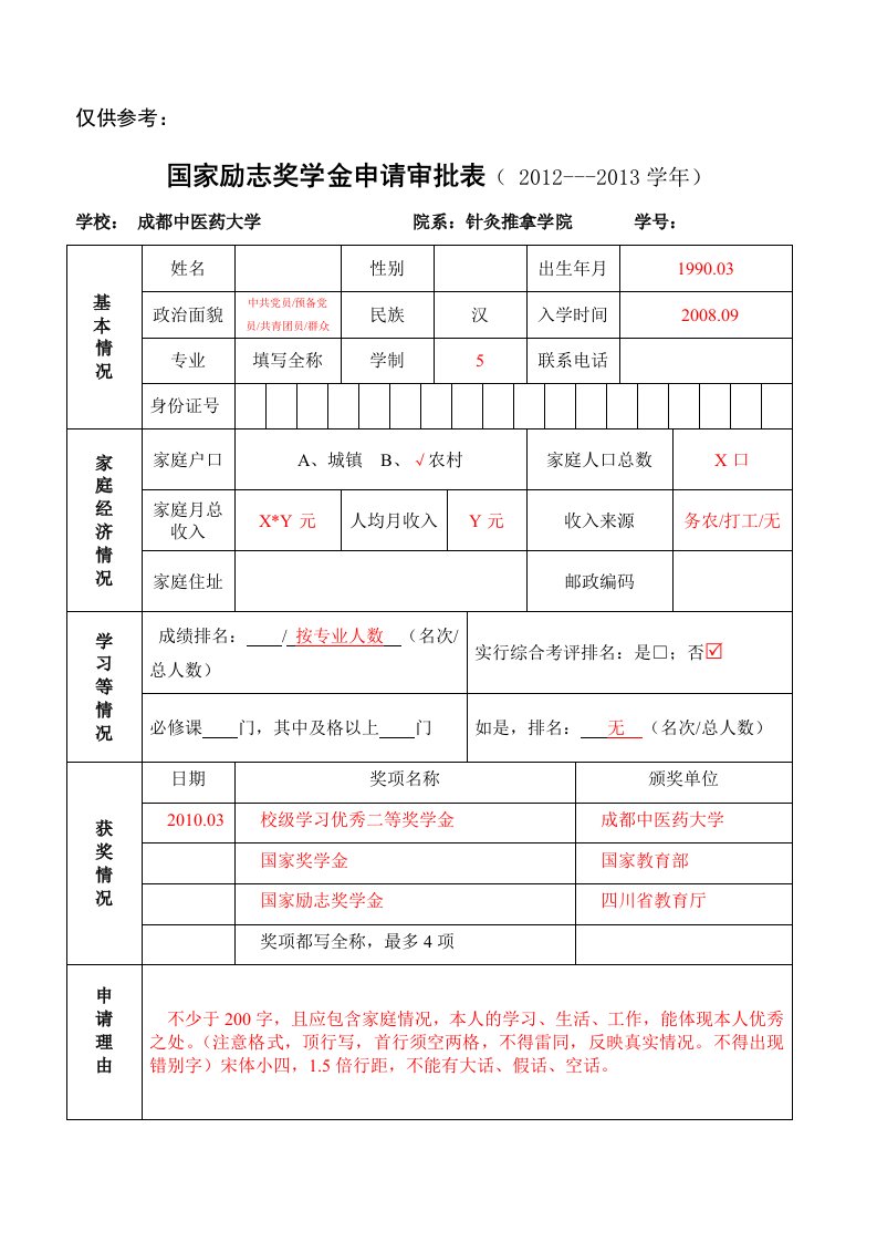 参考填写模板：申请审批表模板