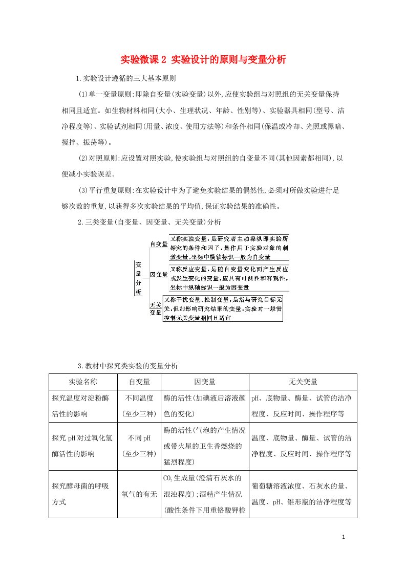 2022版新教材高考生物总复习实验微课2实验设计的原则与变量分析教案