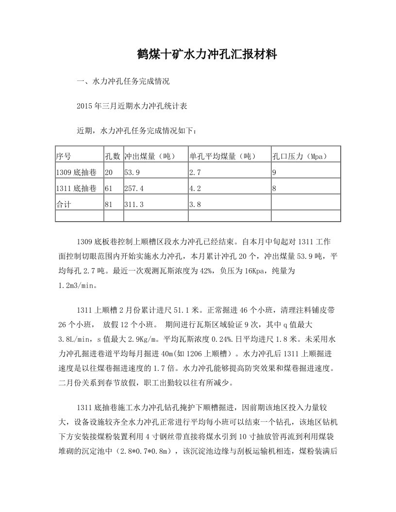 鹤煤十矿水力冲孔汇报材料03018