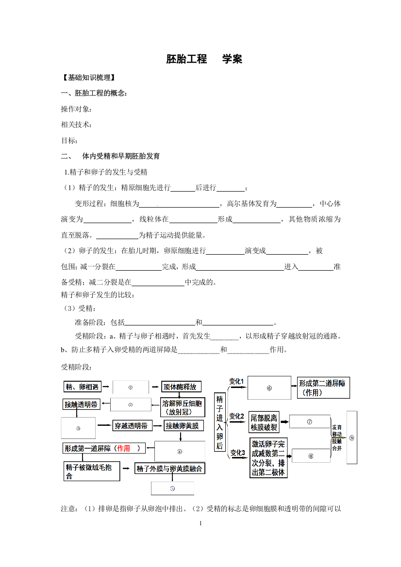 (完整word版)复习胚胎工程学案(含答案)