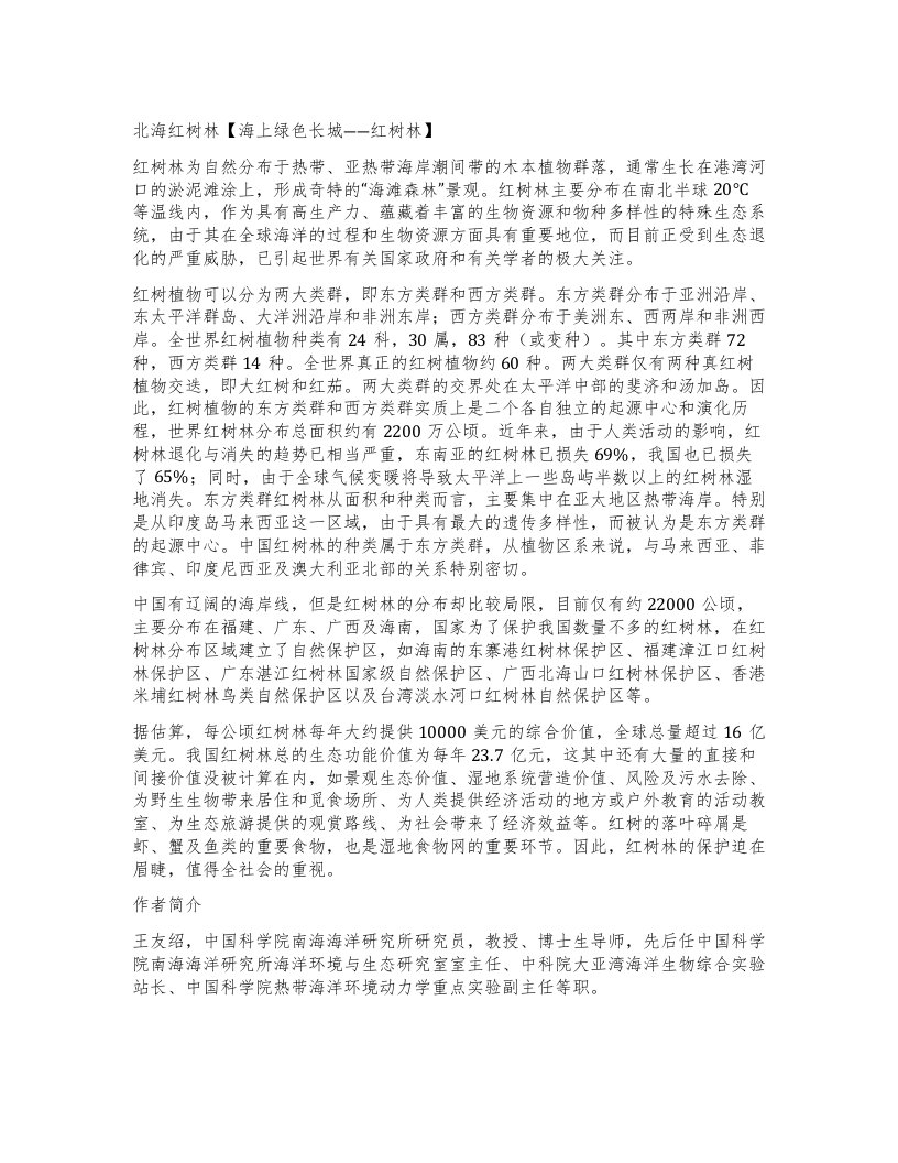 北海红树林【海上绿色长城――红树林】