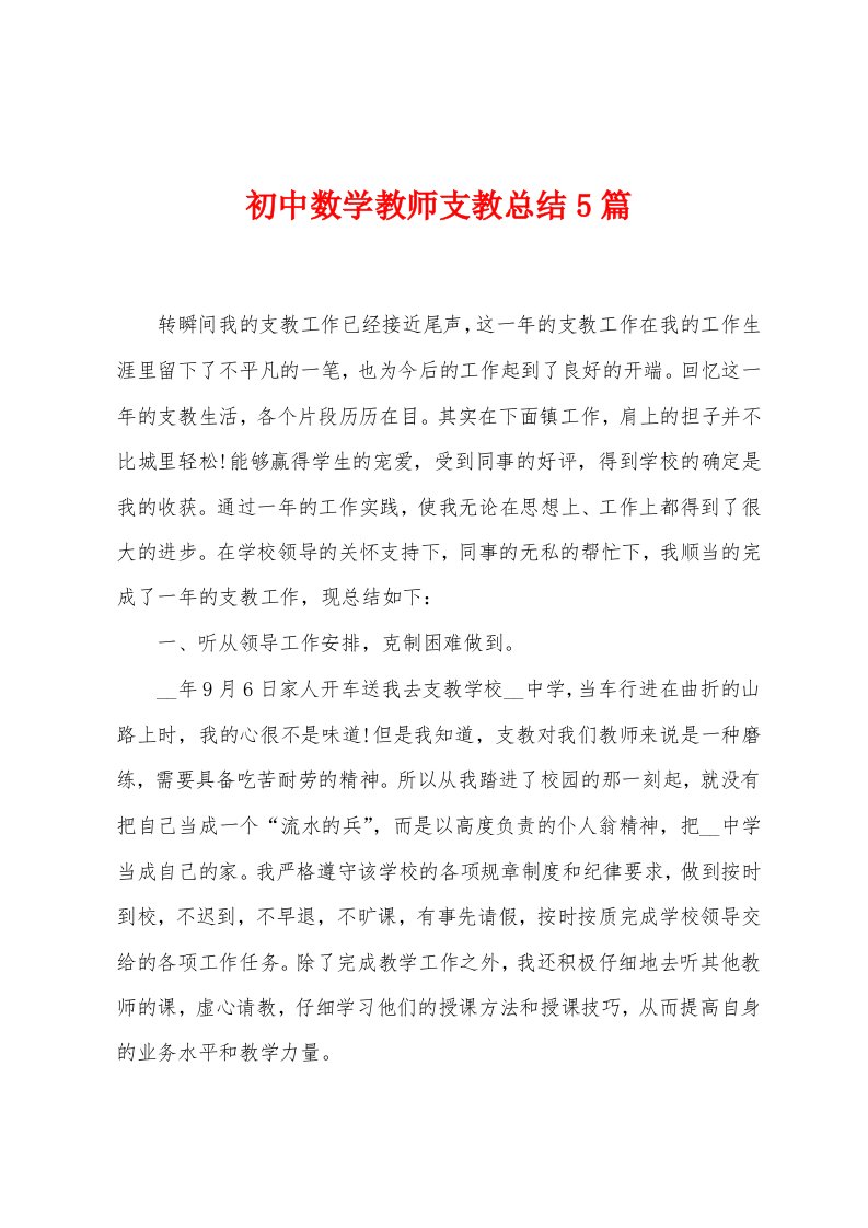 初中数学教师支教总结5篇