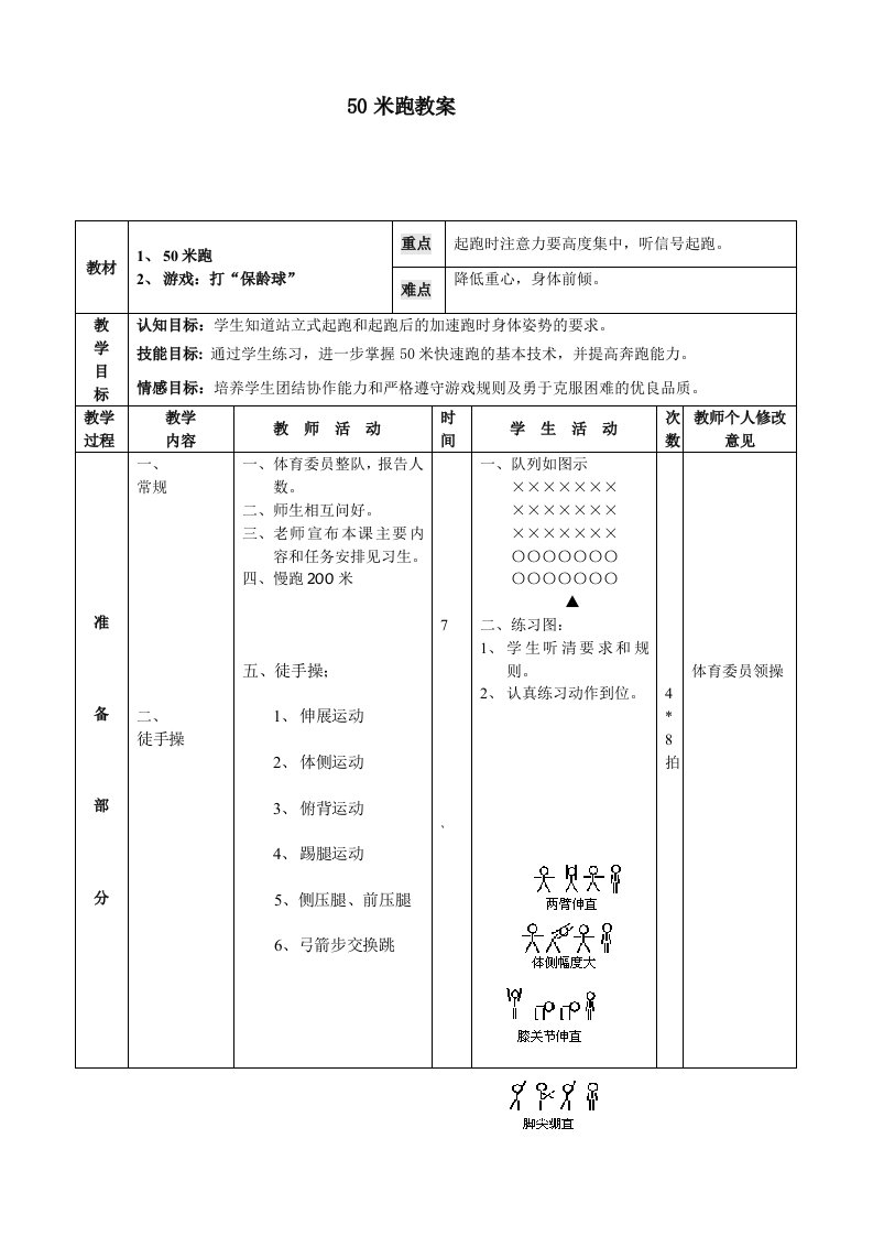 初二50米跑教案起跑