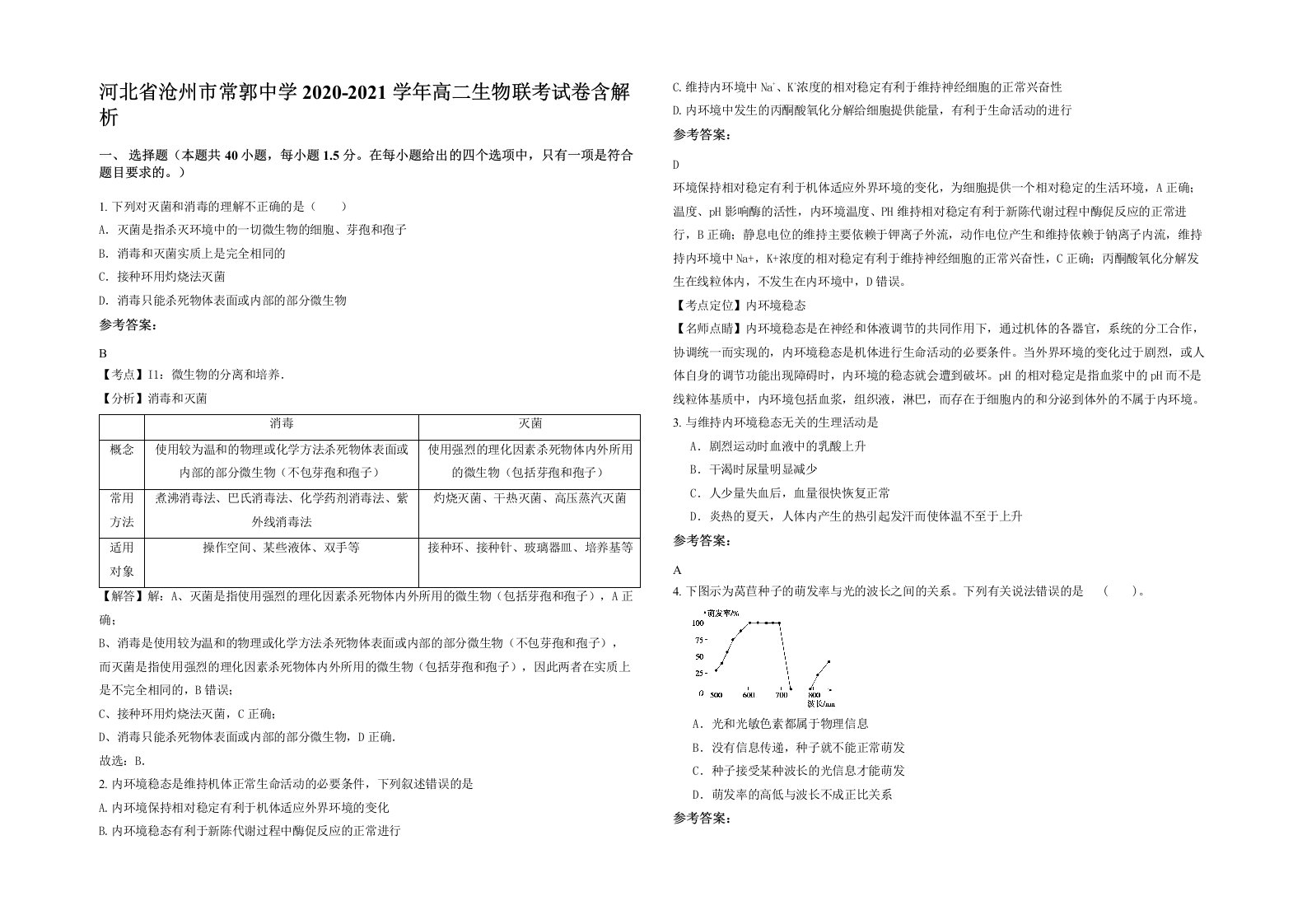 河北省沧州市常郭中学2020-2021学年高二生物联考试卷含解析