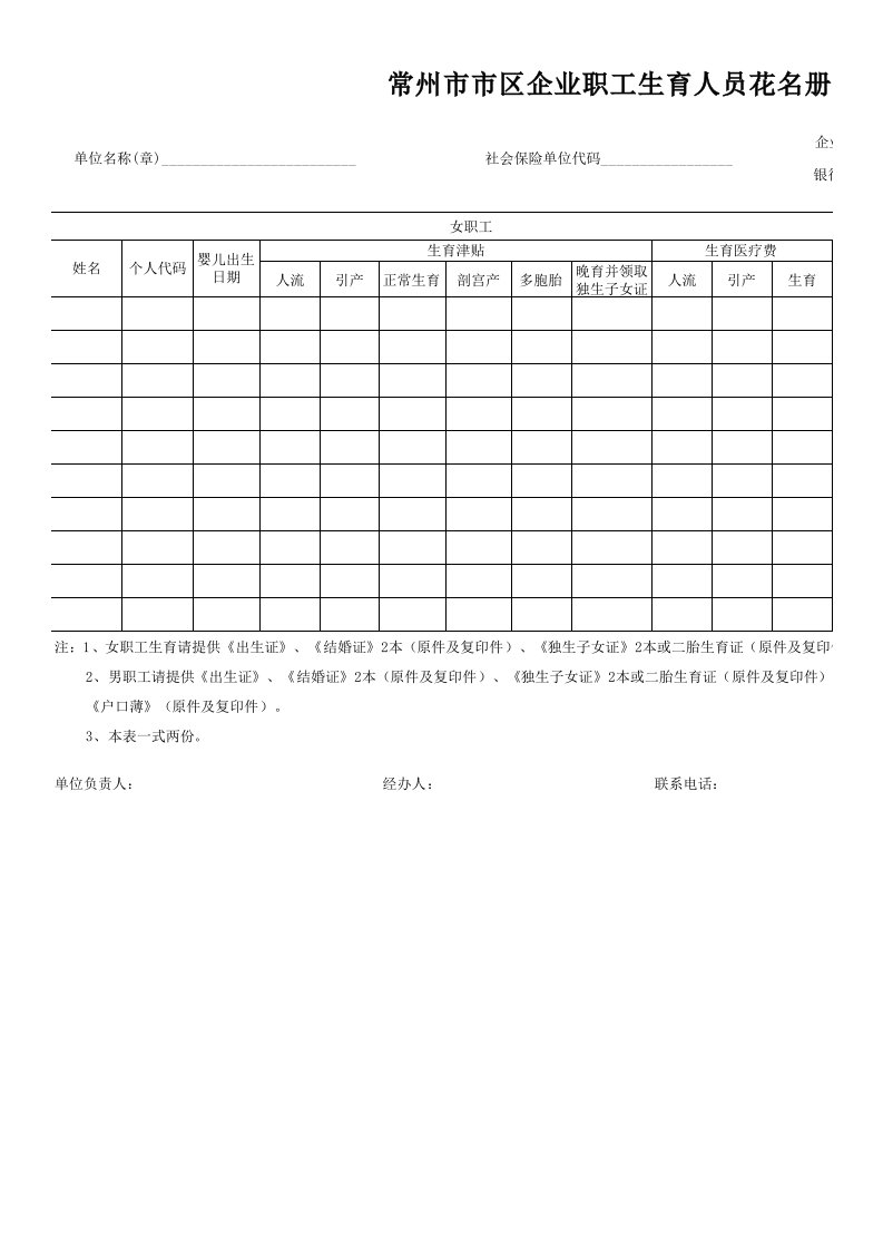 生育人员花名册