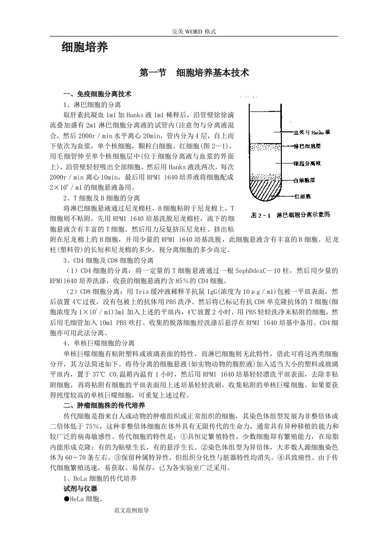 细胞培养基本技术和免疫细胞的培养方法