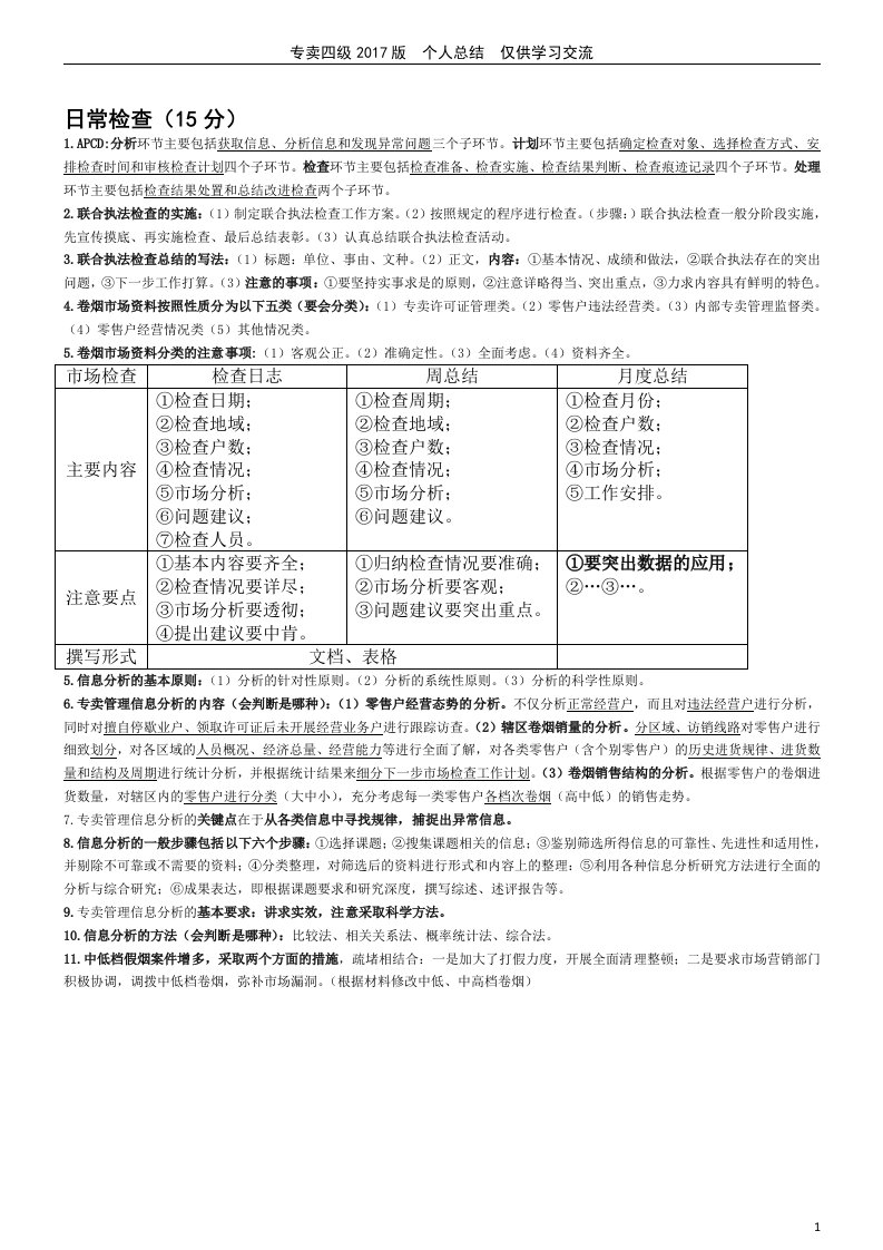 烟草专卖中级(四级)技能鉴定考点二