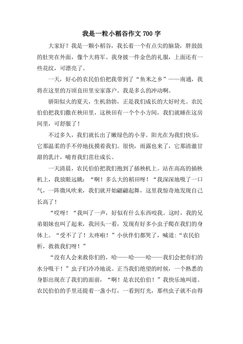 我是一粒小稻谷作文700字