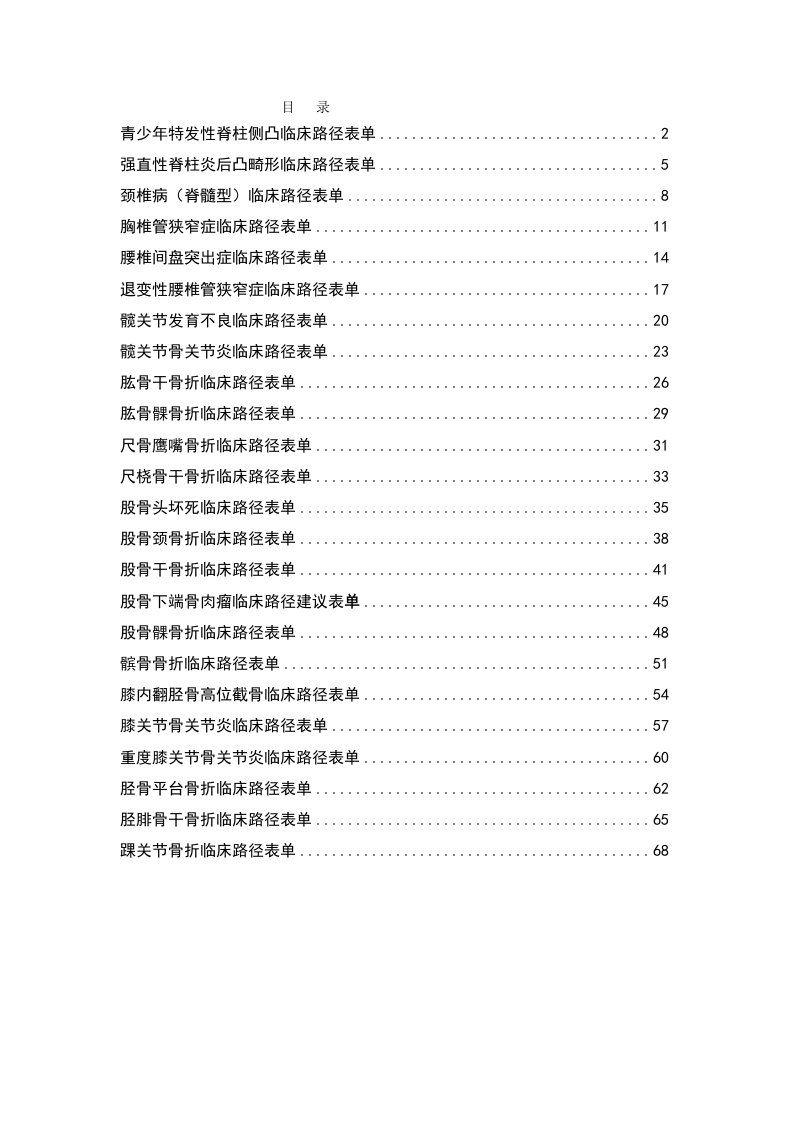 骨科临床路径表单汇总