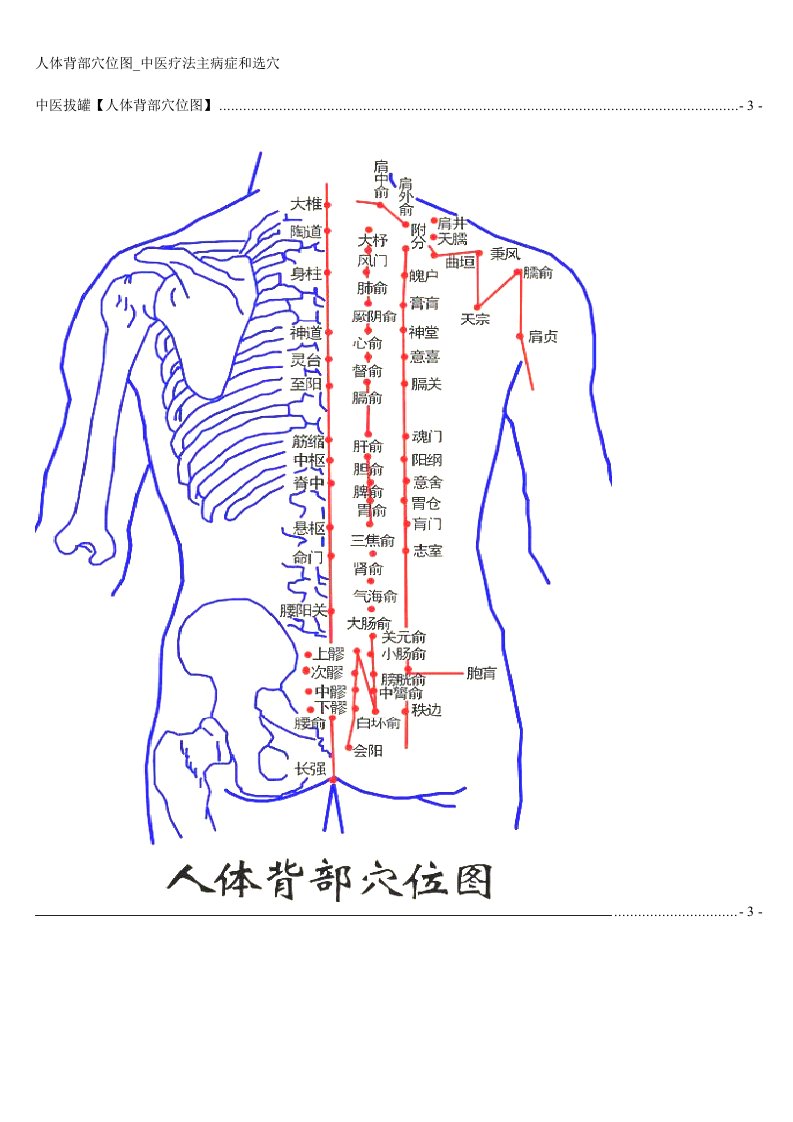 人体背部穴位图中医疗法主病症和选穴