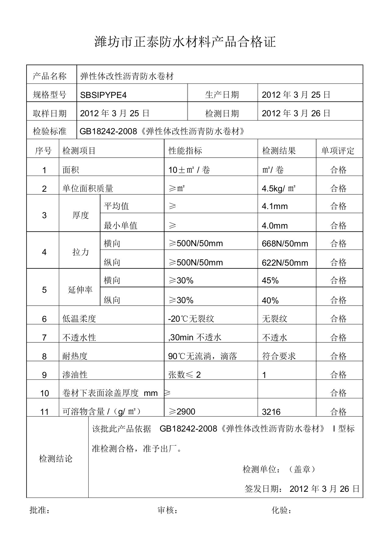 防水材料产品合格证