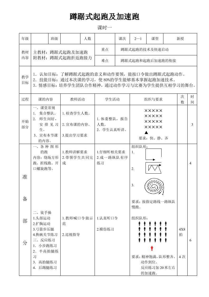 蹲踞式起跑及加速跑教案(全)