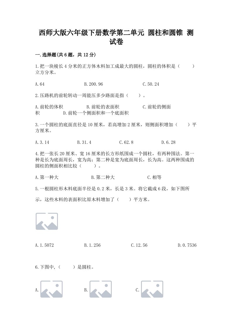 西师大版六年级下册数学第二单元