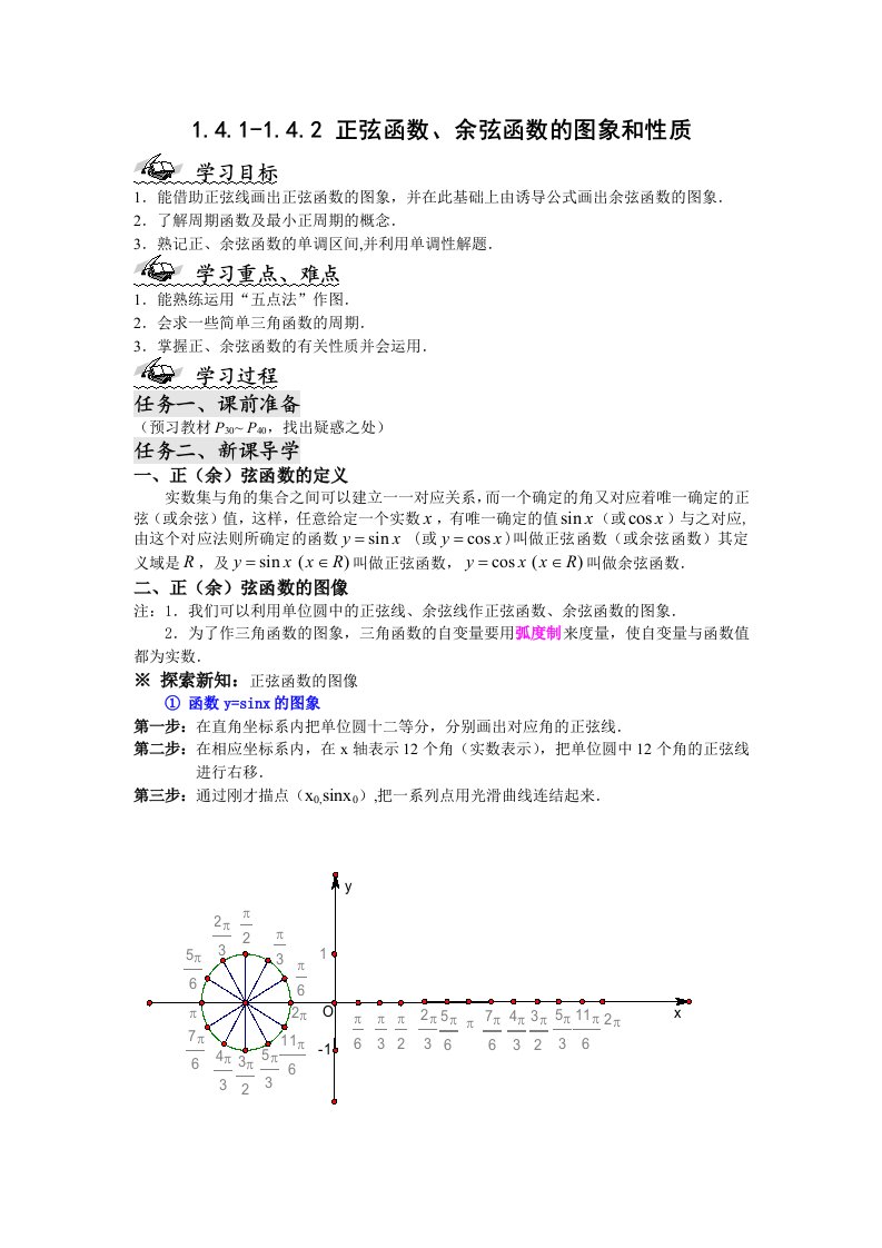 正余弦函数的图像和性质导学案