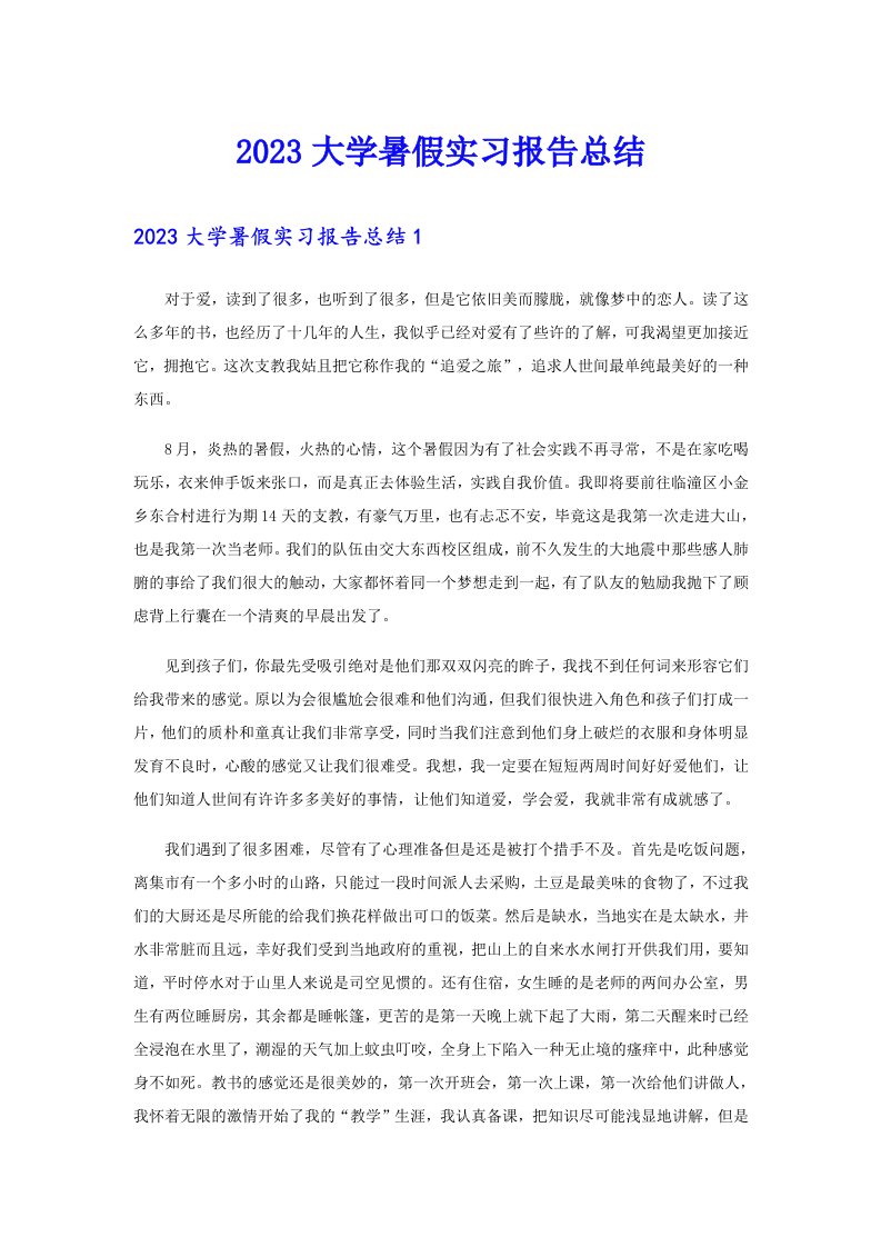 2023大学暑假实习报告总结