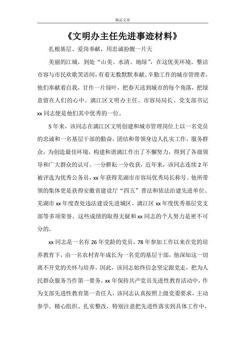 《文明办主任先进事迹材料》