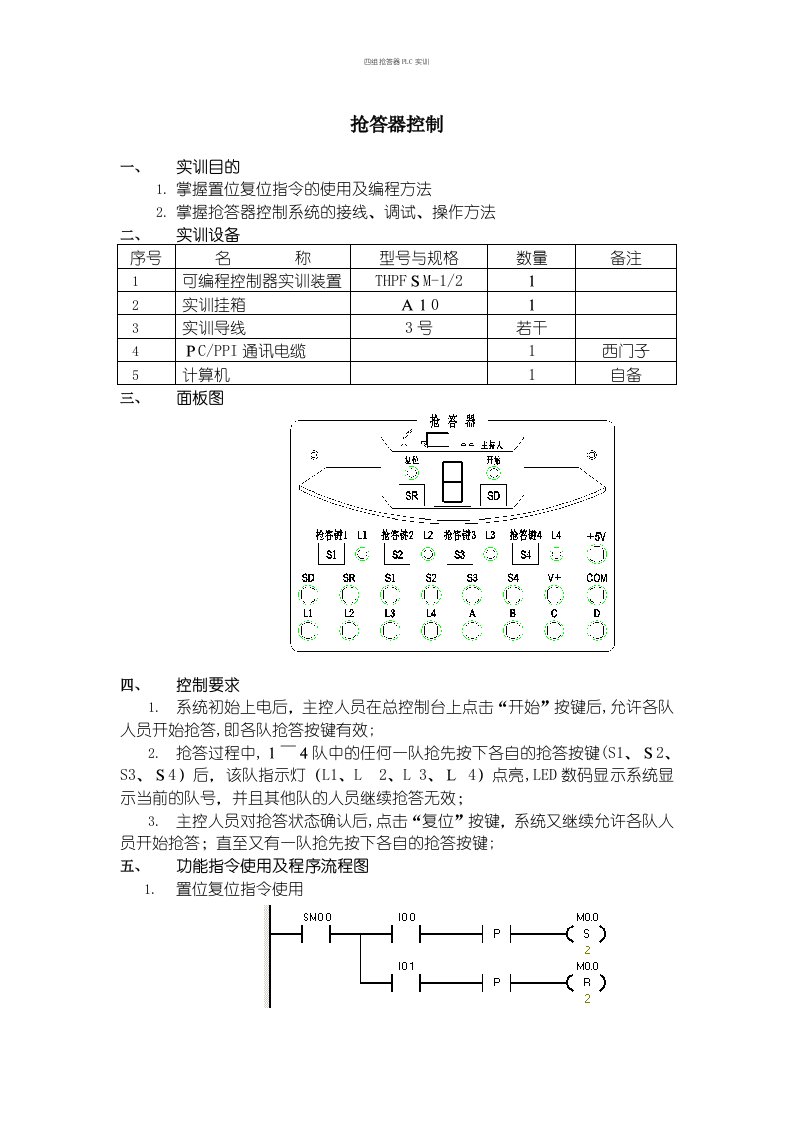 四组抢答器PLC实训