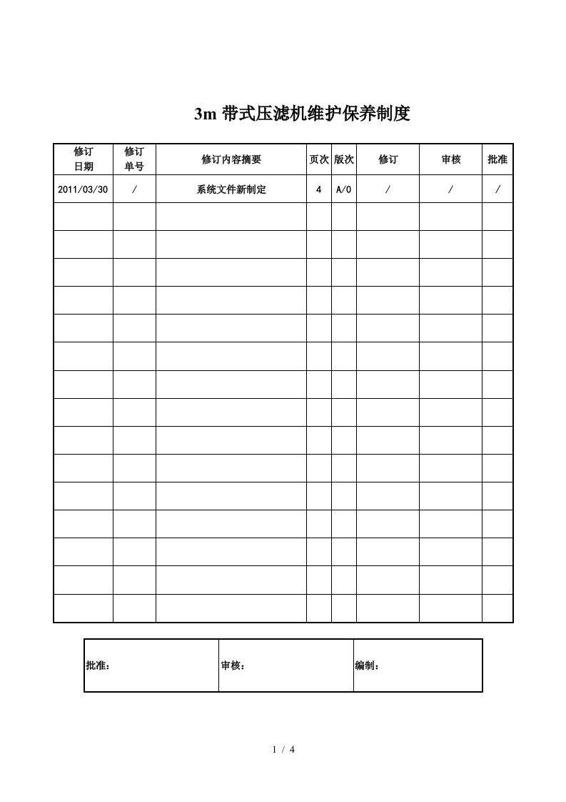 3m带式压滤机维护保养制度