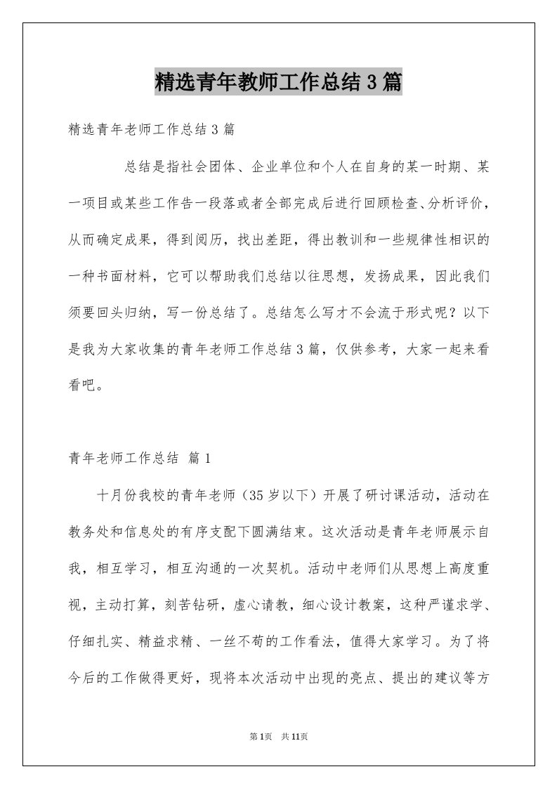 青年教师工作总结3篇例文