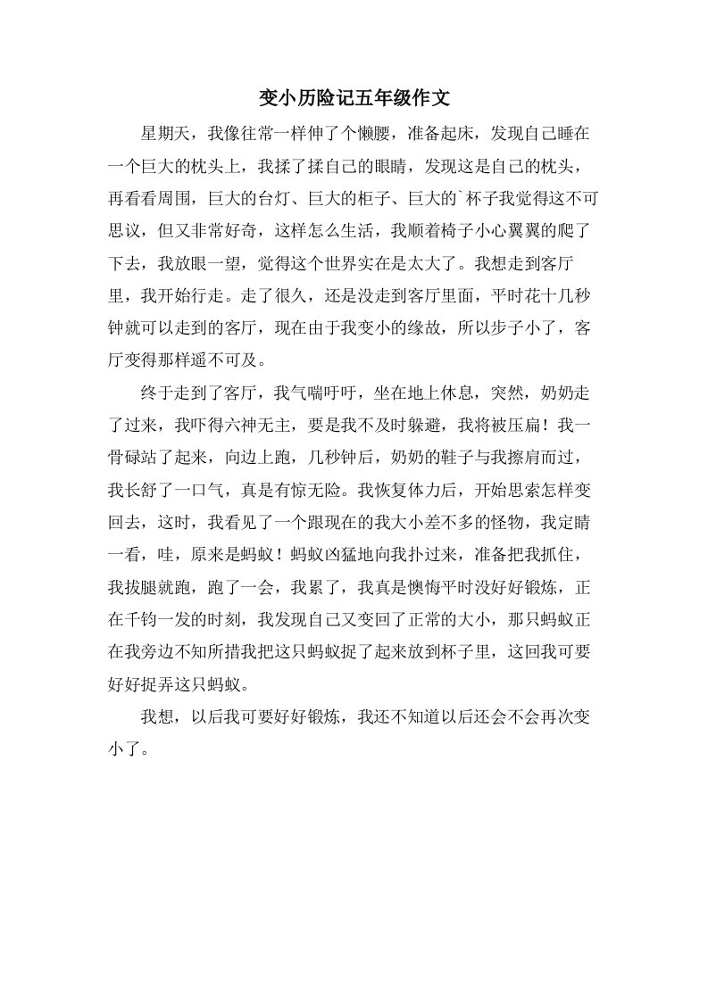 变小历险记五年级作文