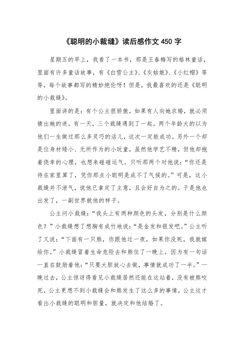 《聪明的小裁缝》读后感作文450字