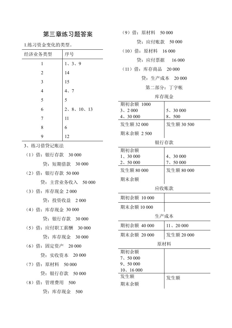 会计学基础第三章课后答案