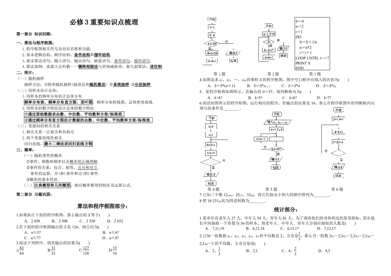 高一数学必修4知识点复习及重点题型