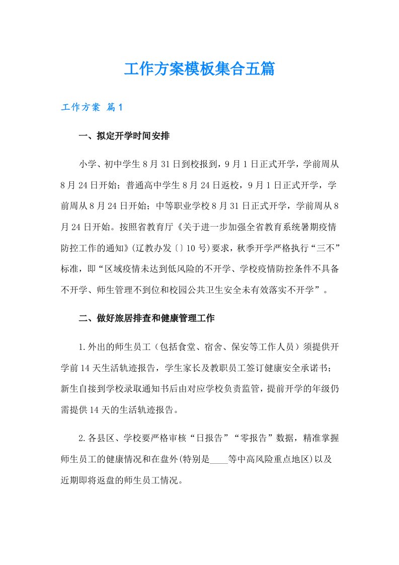 工作方案模板集合五篇