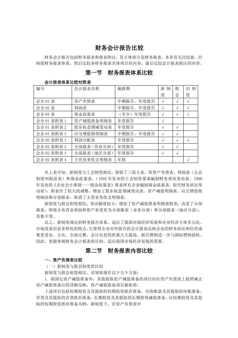 财务会计报告比较