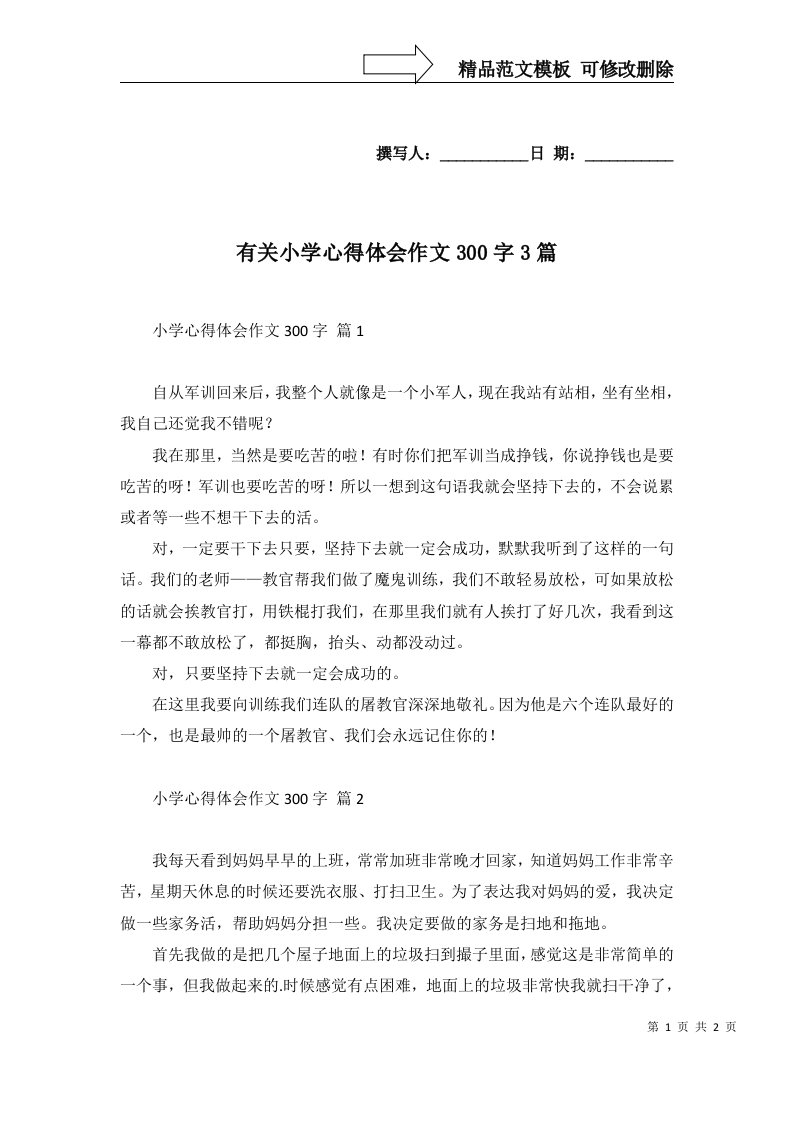 有关小学心得体会作文300字3篇