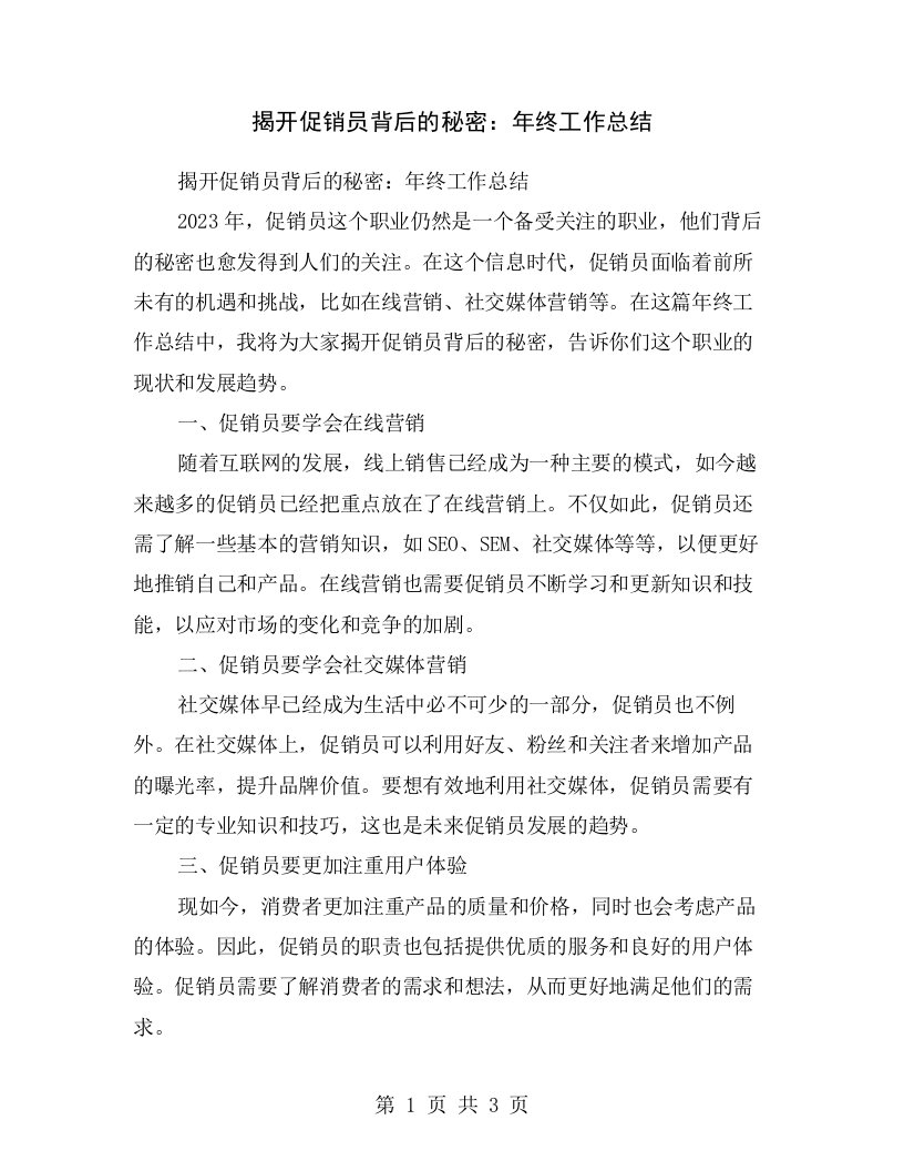 揭开促销员背后的秘密：年终工作总结