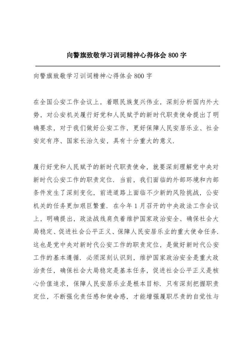 向警旗致敬学习训词精神心得体会800字