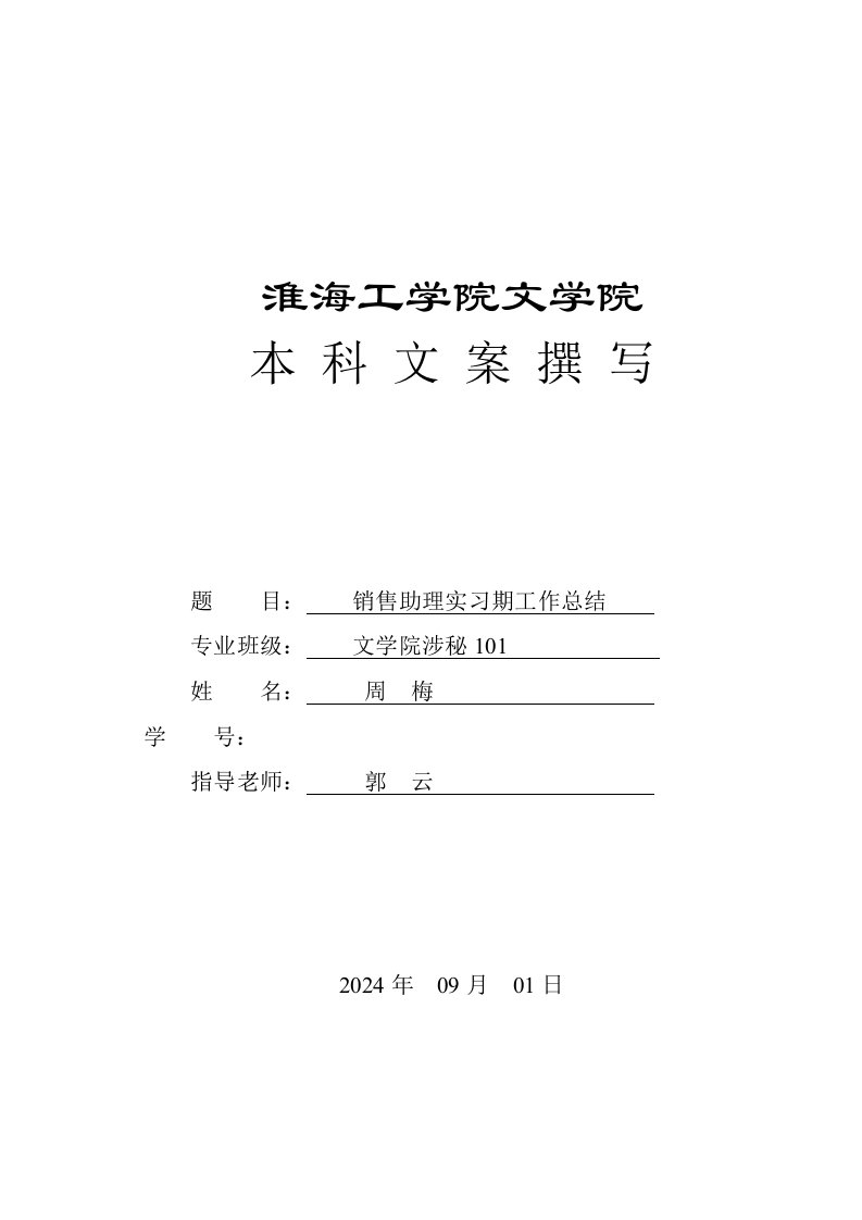 文案撰写销售助理实习期工作总结