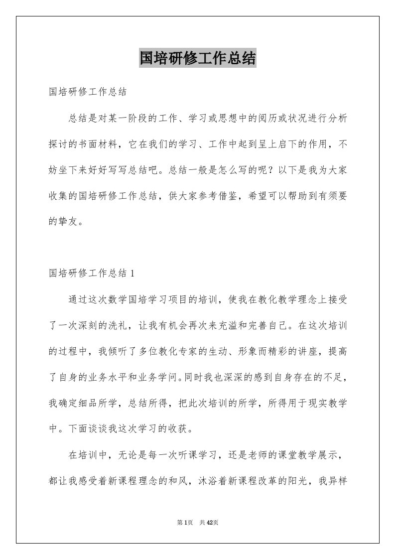 国培研修工作总结例文