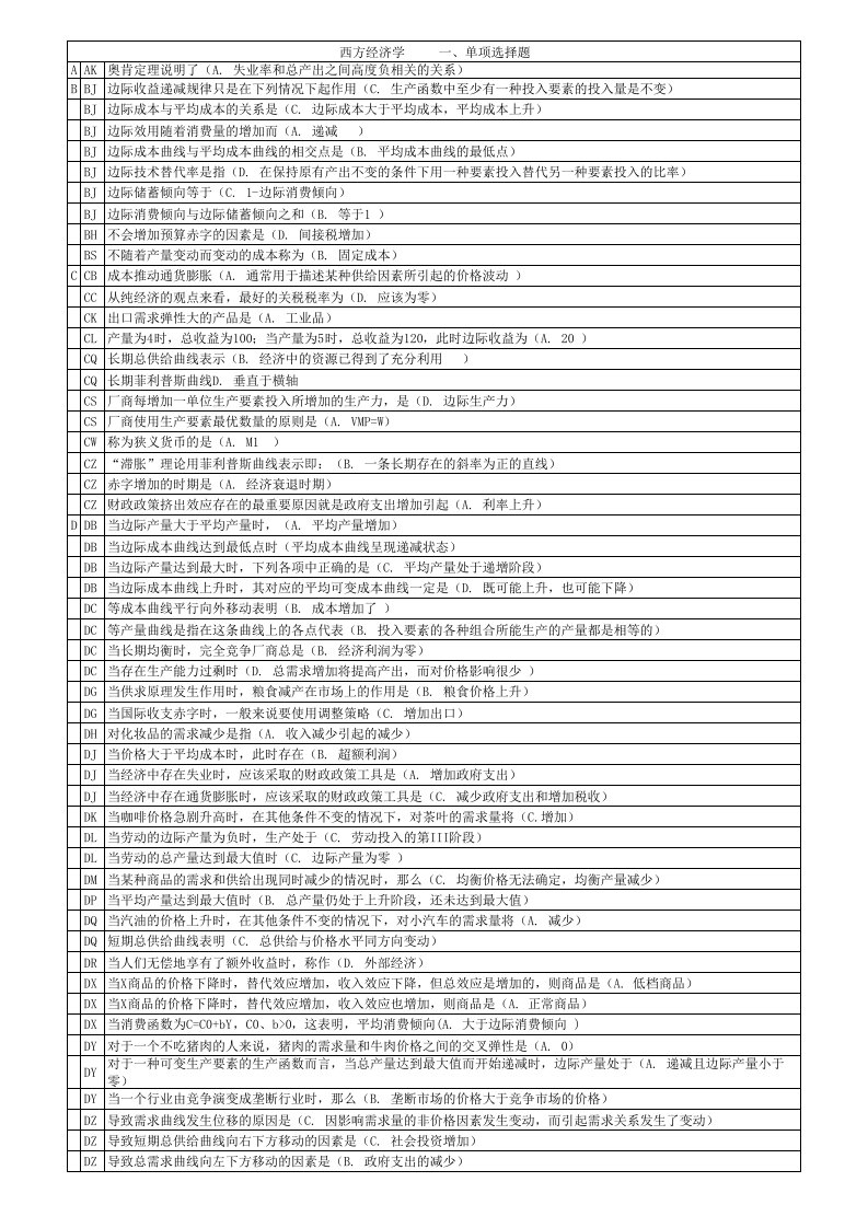 电大西方经济学本科机考题库